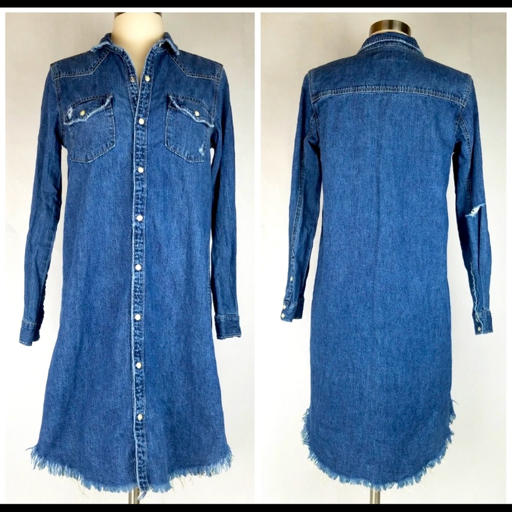Lucky Brand Distressed Denim Shirt Dress